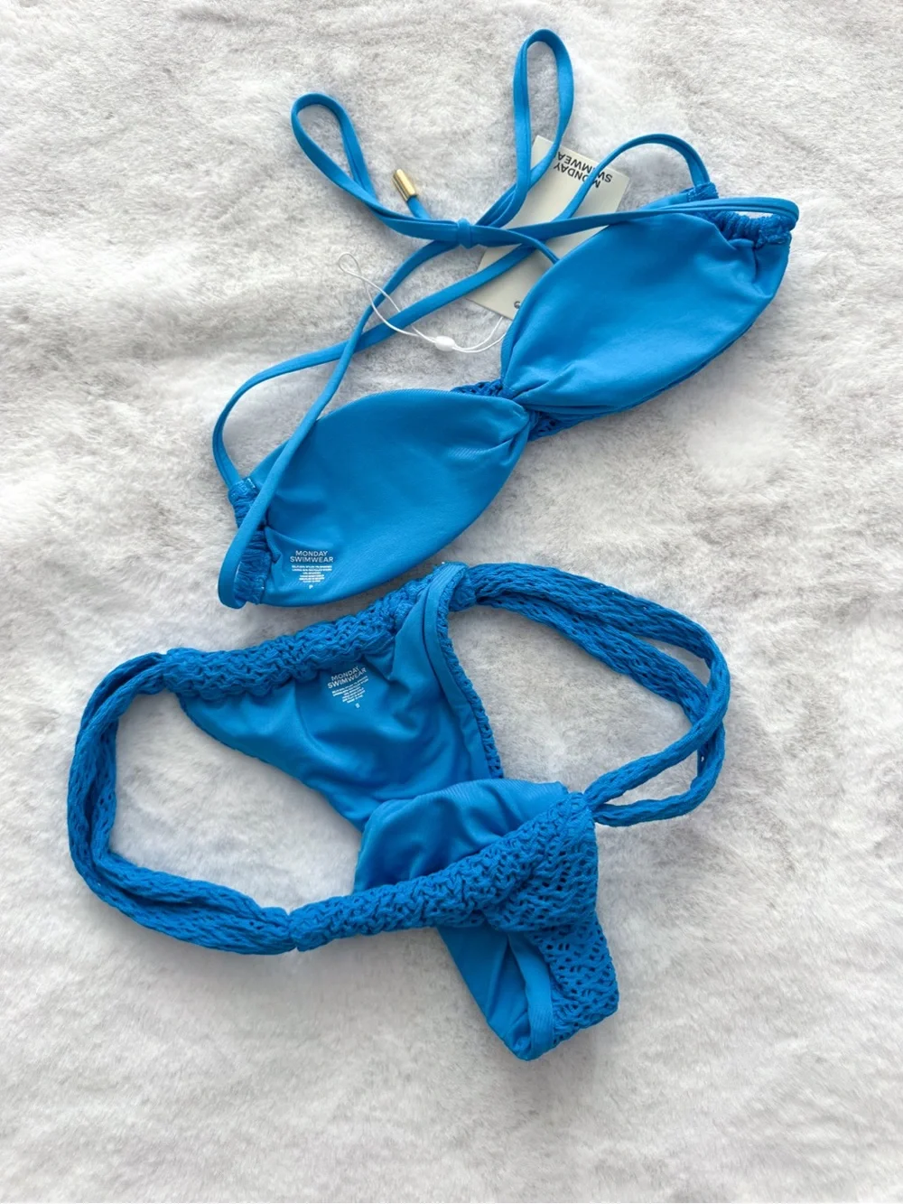 Monday Swimwear Tamarama Ride The Wave Crochet Bikini Blue S/P NWT